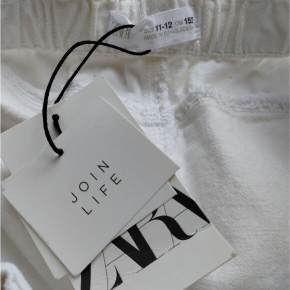 O Zara Big Girls White Paperbag High Rise Cotton Denim Jean Skirt NWT Size 11-12 - Picture 8 of 9